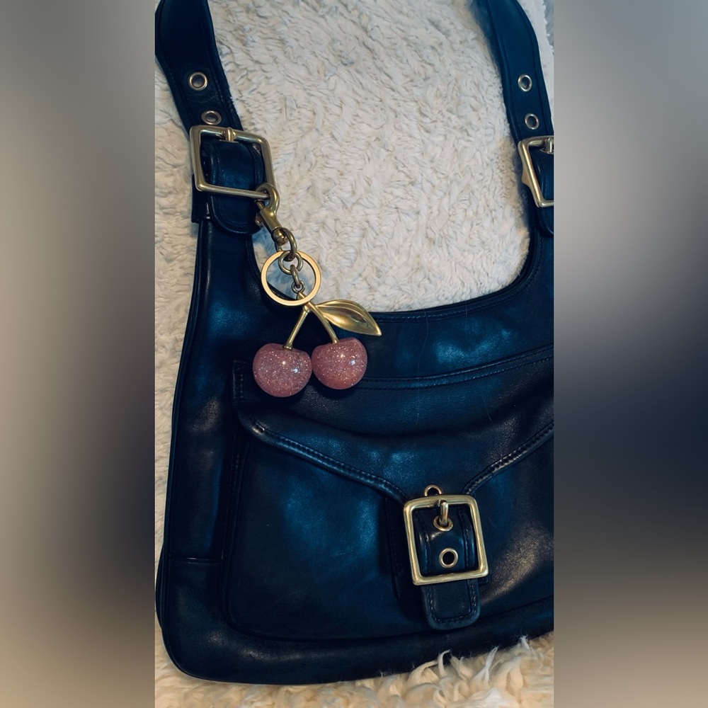 Gold and Pink Cherry Keychain